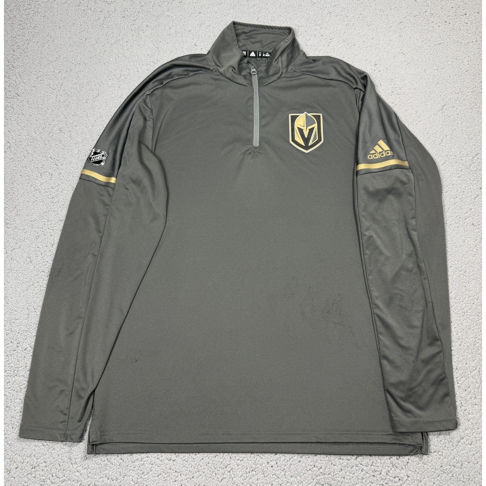 Adidas Vegas Golden Knights Shirt Mens Medium Gray NHL Hockey Climalite 1/4 Zip
